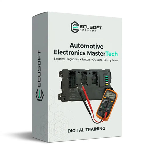 دورة Automotive Electronics MasterTech من ECUSOFT Academy لتعلم إلكترونيات السيارات والتشخيص الكهربائي والحساسات وشبكات CAN LIN.